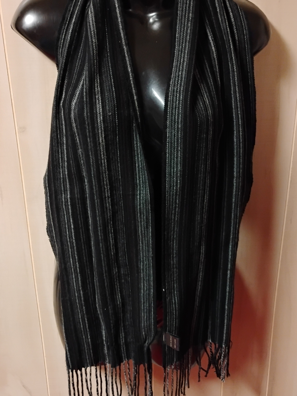 Black Striped Fringe Scarf  - Women's Outerwear